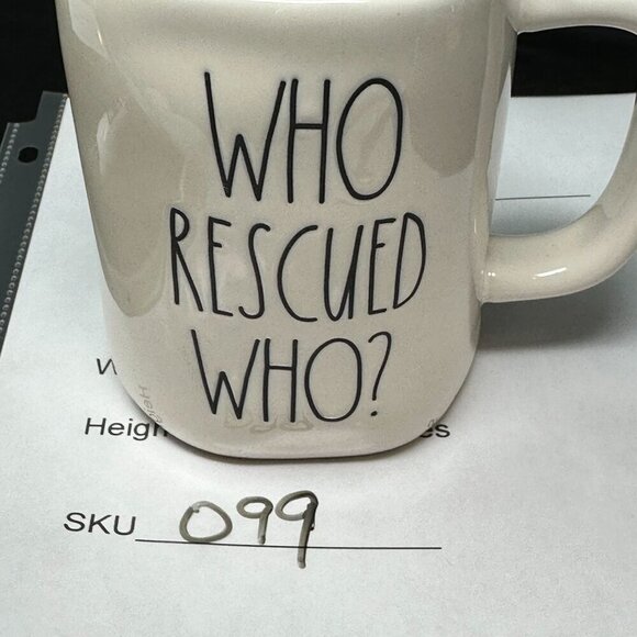 Rae Dunn Pet Mug Who Rescued Who 16oz Pet Lover Gift Magenta Ceramic Tea Decor - Picture 8 of 8